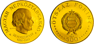 1968 SEMMELWEIS IGNÁC SZÜLETÉSÉNEK 150. ÉVFORDULÓJA - ARANYÉRME