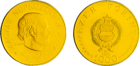 1968 SEMMELWEIS IGNÁC SZÜLETÉSÉNEK 150. ÉVFORDULÓJA - ARANYÉRME 1968 SEMMELWEIS IGNÁC SZÜLETÉSÉNEK 150. ÉVFORDULÓJA - ARANYÉRME